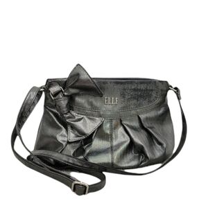 2/$18 Elle Grey Metallic Silver Crossbody Shoulder Bag Bow Detail GUC Small